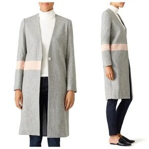 Elliatt Grey Wool Pink Stripe Abstract Long Coat